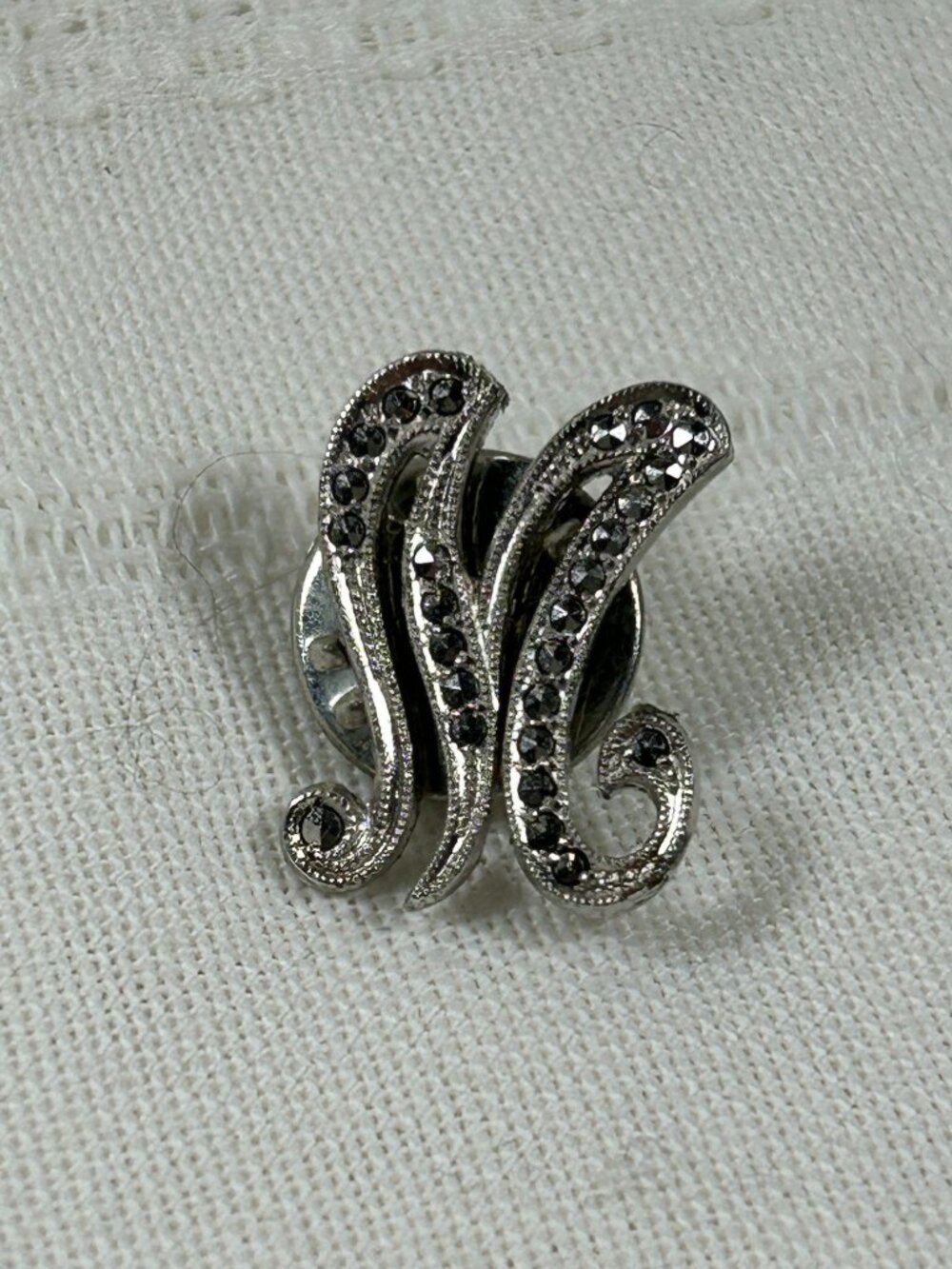 M Silver-Tone Monogram Pin Crystals - Pre-owned